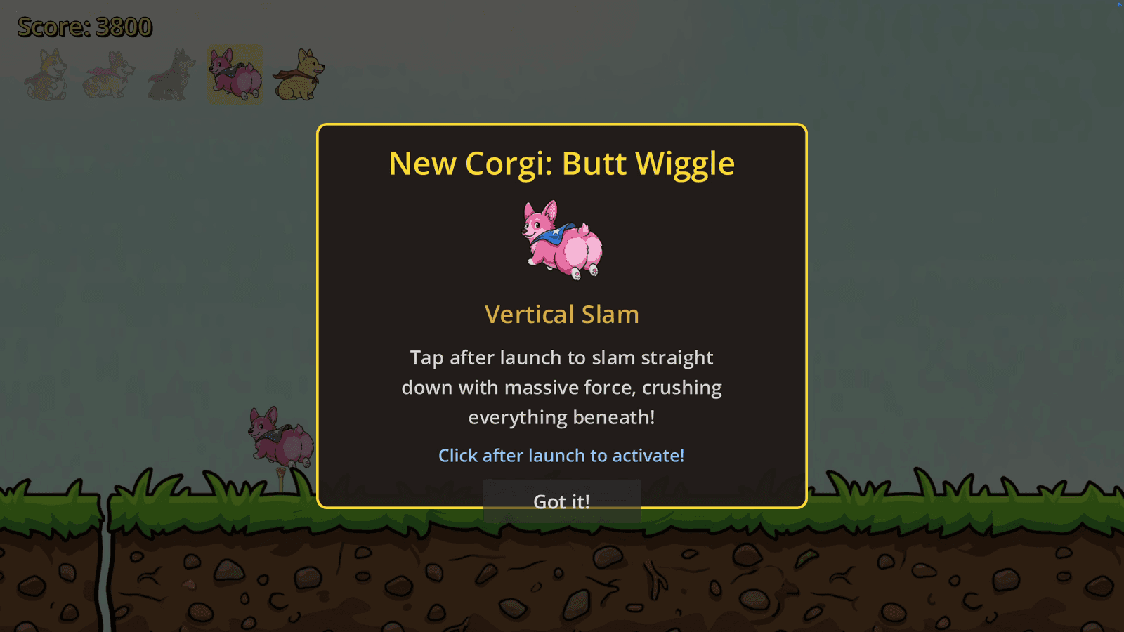 Golfing Corgis gameplay screenshot — New Corgi Ability